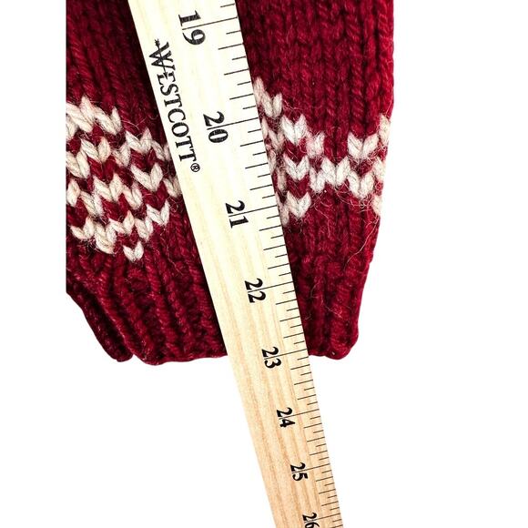 VTG Handmade Knit Wool Cardigan Womens L Red White Chunky Fair Isle Sweater - Picture 5 of 7